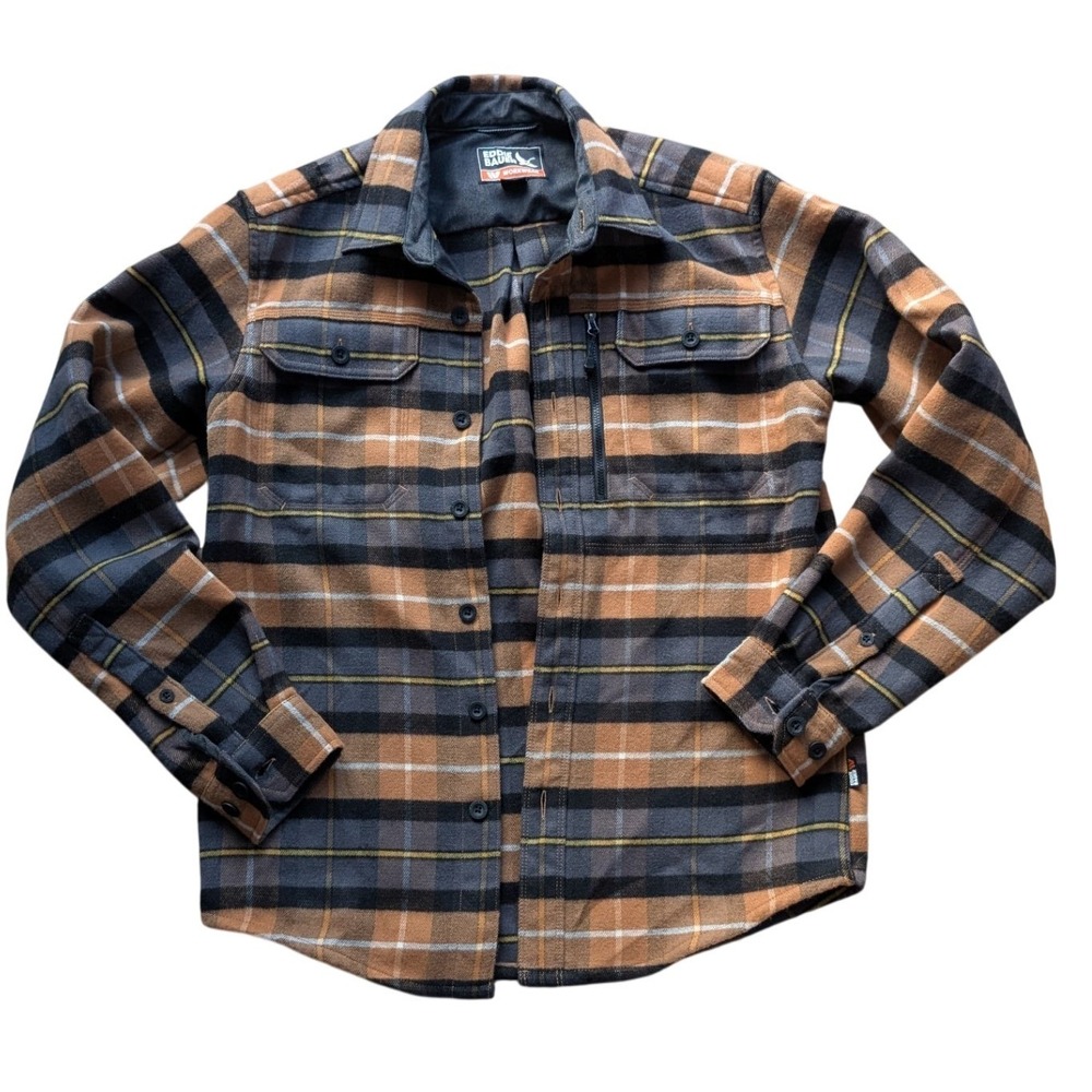 Eddie‎ Bauer Workwear Plaid Flannel Shirt Orange Grey Mens S Womens M L